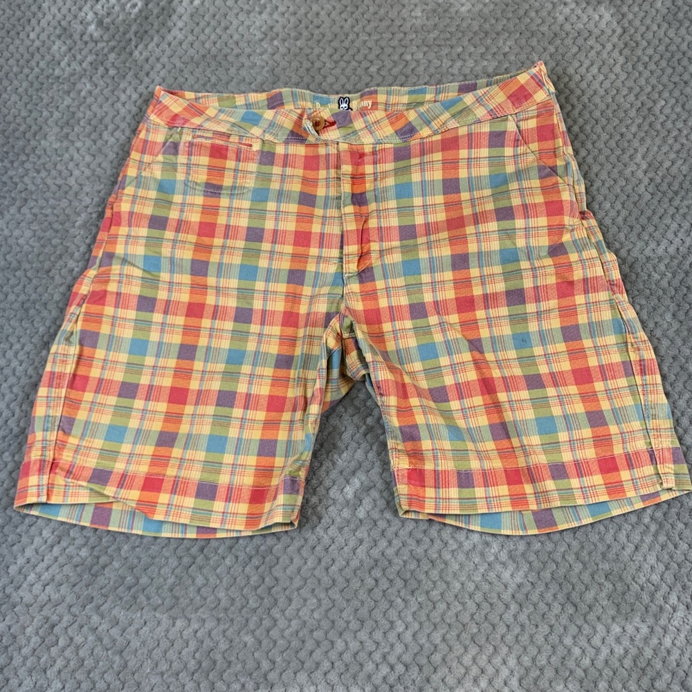 Psycho Bunny Shorts Mens 38 Multicolor Plaid Classic Fit Embroidered Logo